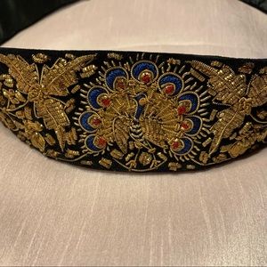 Antique Black Velvet Beaded Peacock Belt